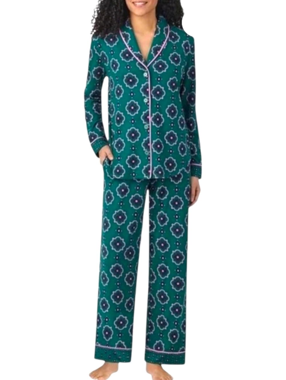 New Room Service Green & Pink Pajama Set Loungewear Size Small NWT Shawl Collar